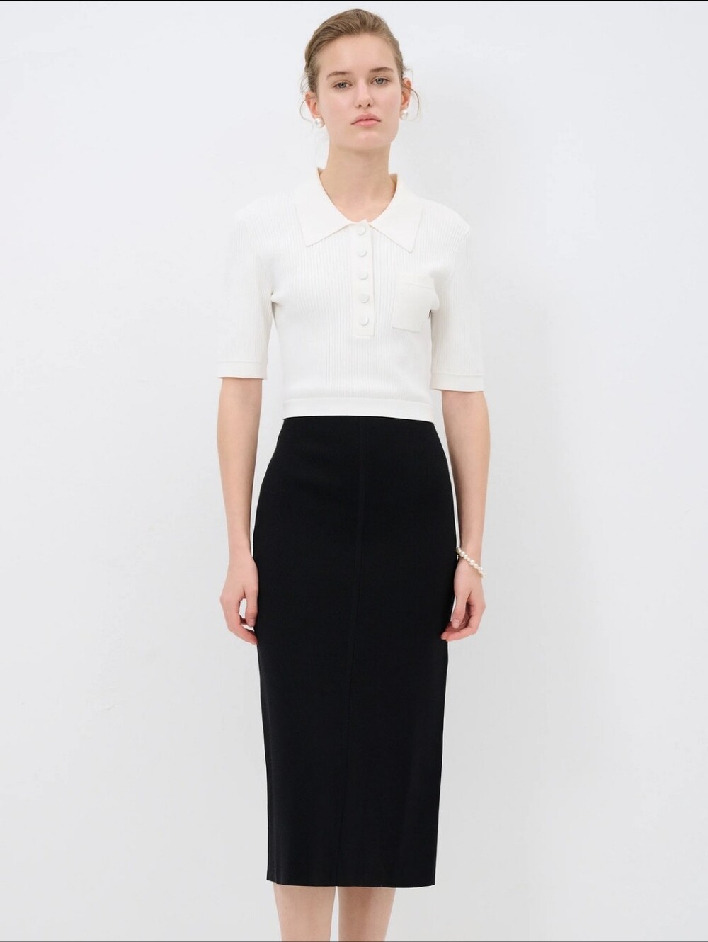 Sandro Two-Tone Knit Midi Dress Black White Quiet Luxury Contemporary Office